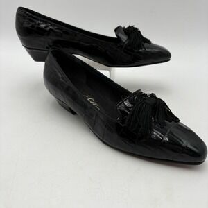 Selby Womens 8B Vintage 90s Black Croc Embossed Tassel Loafer Pumps‎
